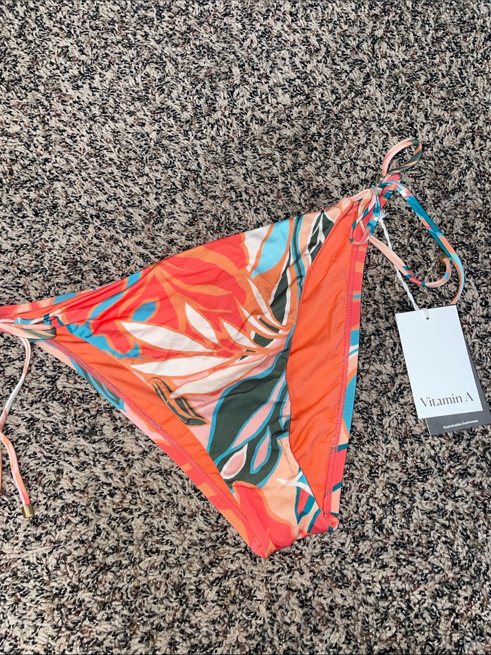 Vitamin A Coral & Teal Tropical Tie-Side Bikini Bottom XL NWT